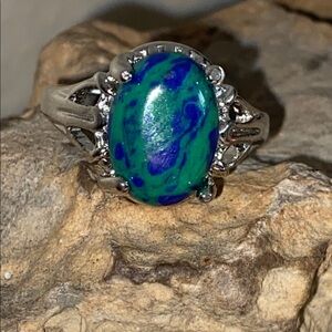 5/$10❤️❤️❤️NEW Tibetan Silver Created Enamel Swirl Stone Ring Size 9.5